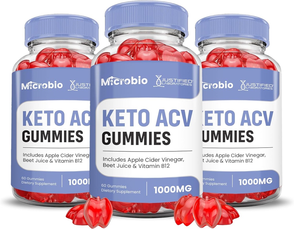 Laboratoires justifiés (3 Pack Microbio Keto ACV Gummies Advanced Formula 1000MG Micro Bio Keto Gummies vinaigre de cidre de pomme formulé avec jus de betterave de grenade en poudre B12 Vegan Non OGM 180 Gummys