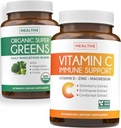 Super Greens & Vitamine C (1-Mois d'approvisionnement) Greens & C Synergy Bundle of Organic Super Greens Poudre - Superfood complet (60 capsules) & & Vitamine C Immune Support (60 capsules végétariennes) (non-OGM)