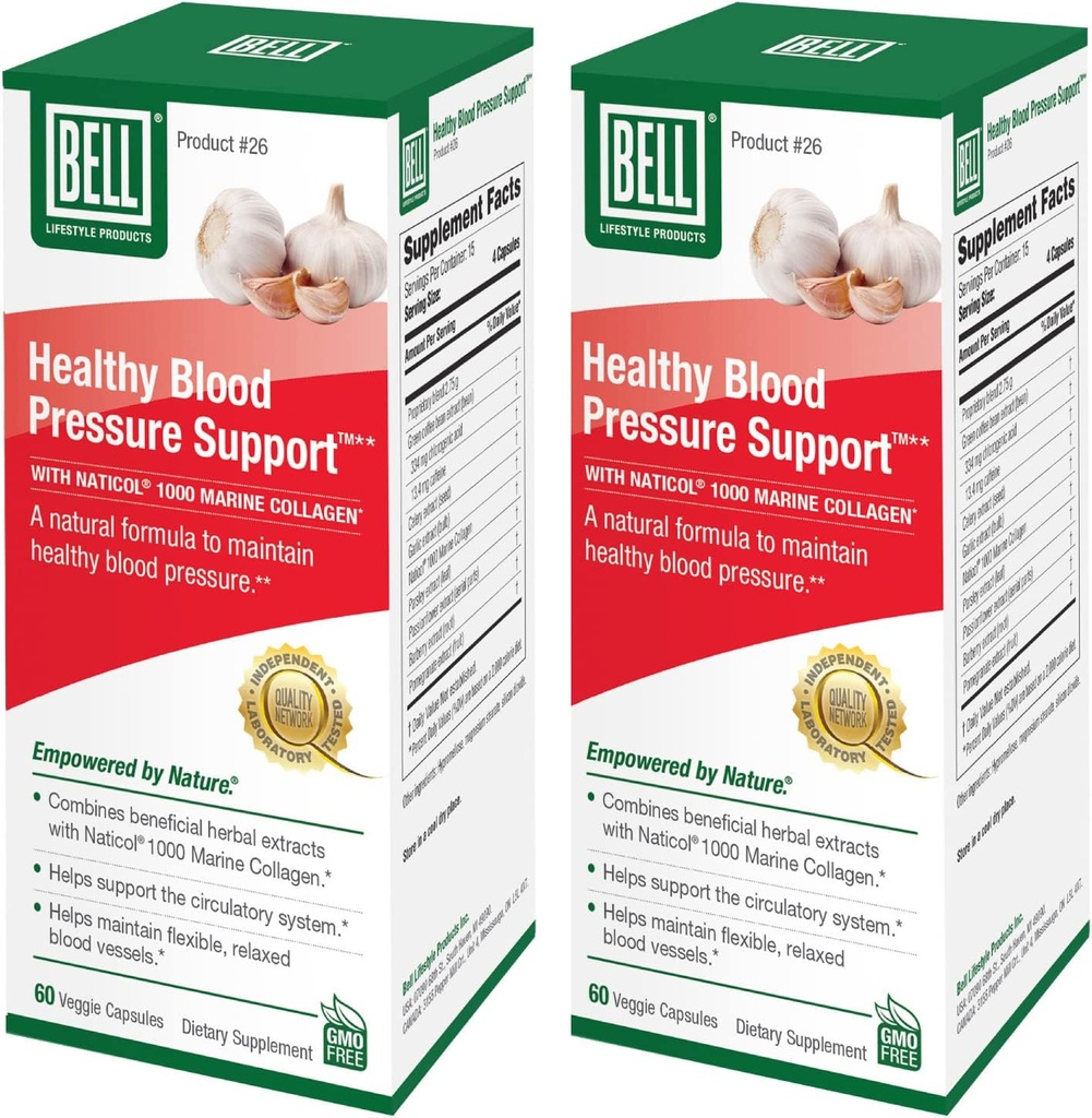 Bell Healthy Blood Pressure SupportTM Einzigartige Mischung - Natürliche Mischung aus Green Coffee Bean Extract, Knoblauch & Celery Seed Extract Blutdruck-Ergänzungen - 2 Packung von 60 Kapseln jeder, Vegan, Non-GMO