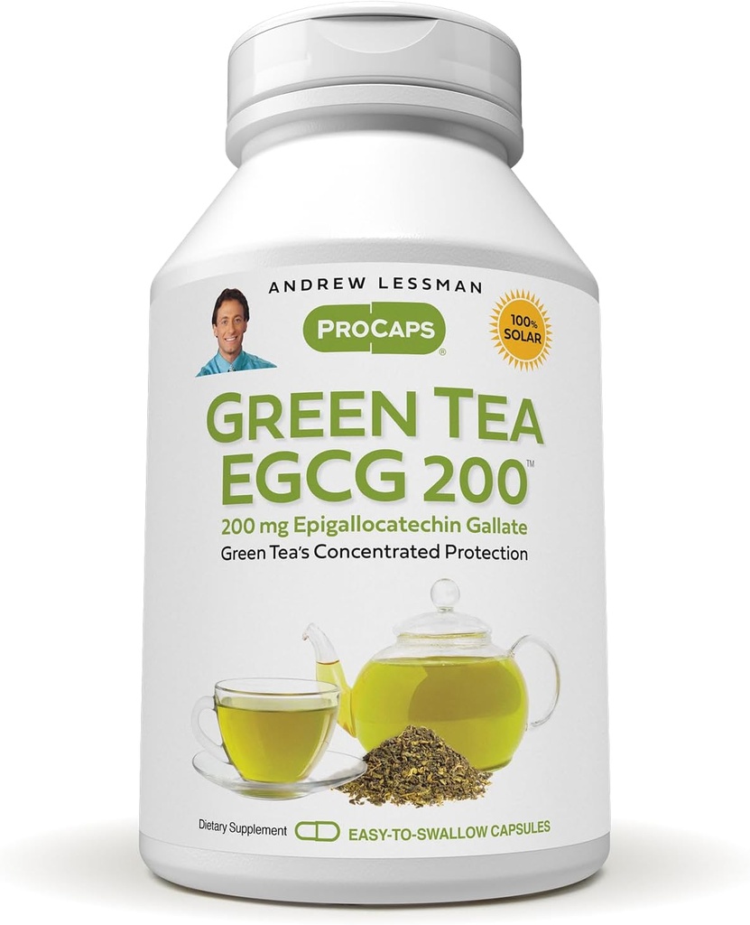 ANDREW LESSMAN Green Tea EGCG 200mg - 360 Capsules - 200 mg EGCG, puissant anti-oxydant pour une fonction hépatique saine, immunitaire, cerveau, coeur et systèmes circulatoires. Aucun additif