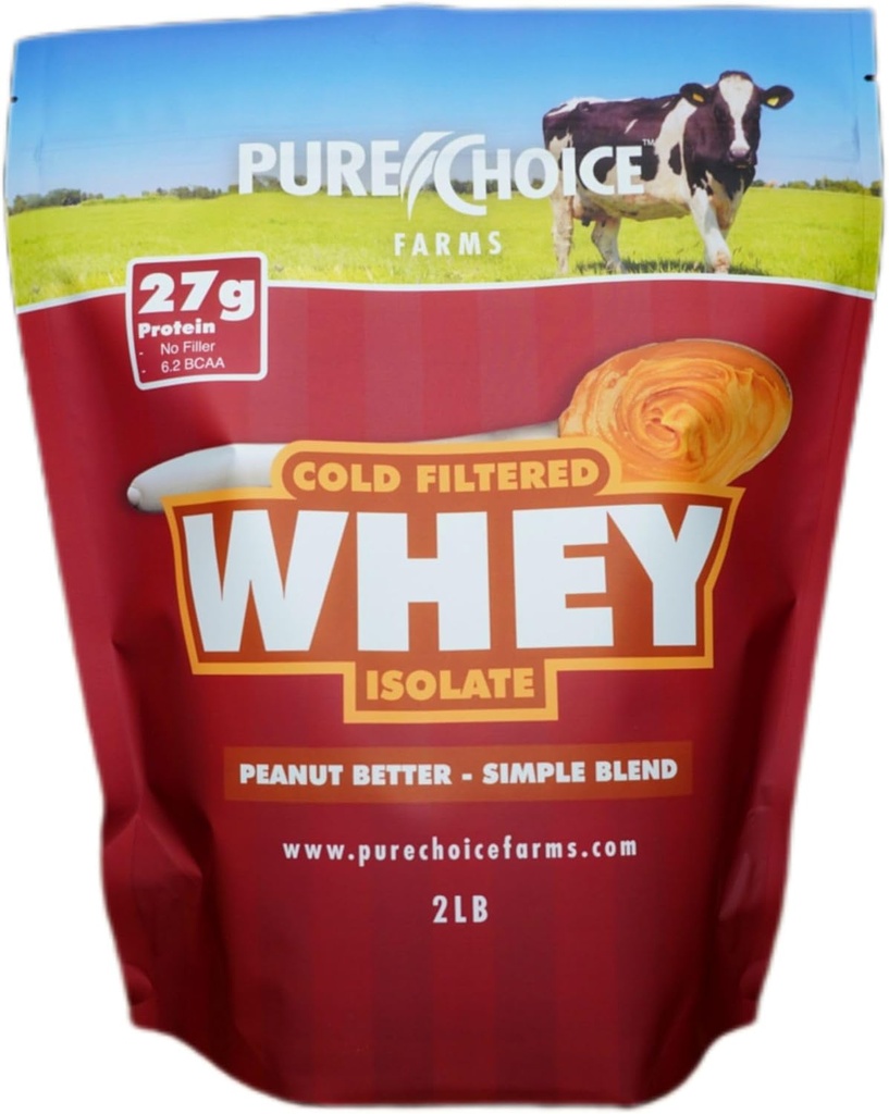 Pure Choice Beurre d'arachide Poudre de protéines isolées, 28g Protéines et faible teneur en gras, Meilleur produit filtré à froid et non dénaturé, Pas de remplissage ou d'édulcorants artificiels (Peanut Better, 2 lb)