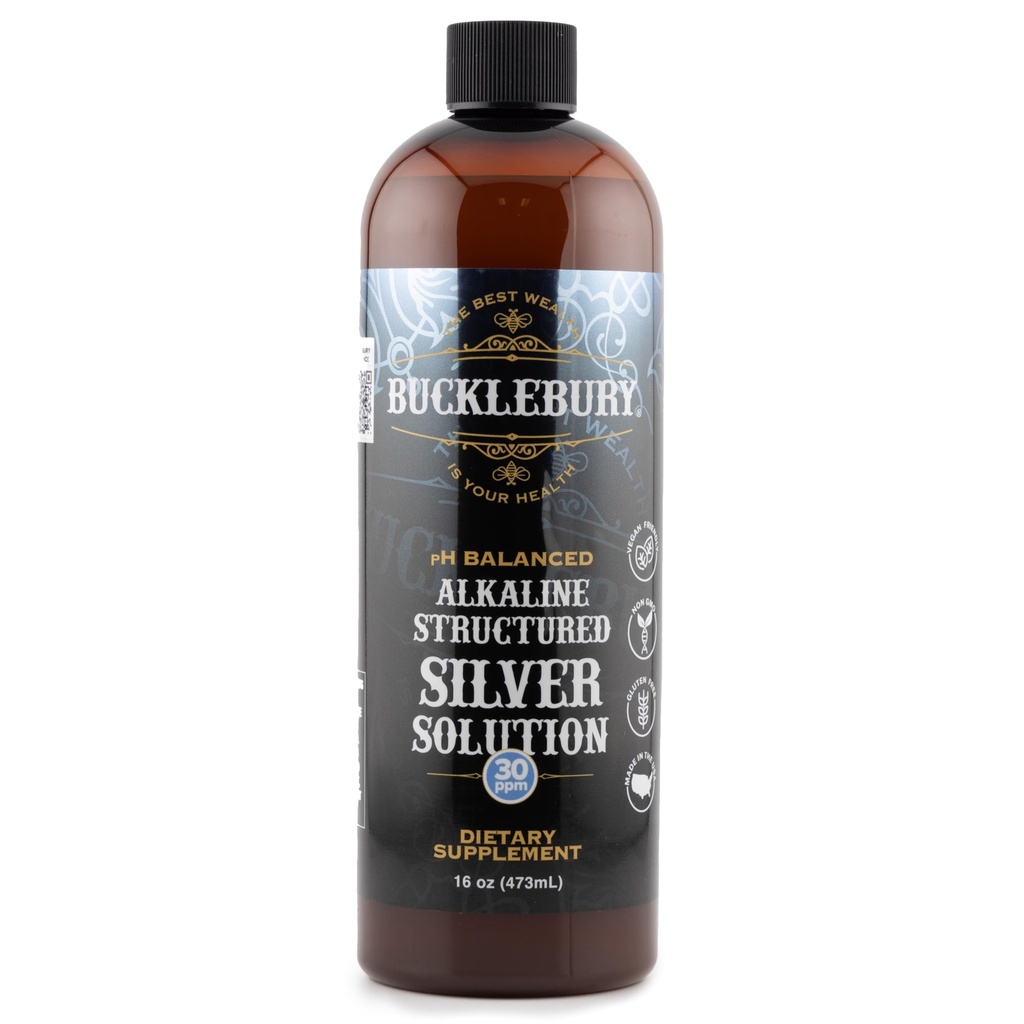 Bucklebury Silver Solution Liquid 30ppm - pH Balanced Natural Alkaline Structured Colloidal Silver Liquid for Immune Support & Overall Health - Glutenfreie kolloidale Tropfen für Erwachsene & Haustiere - 16 Oz