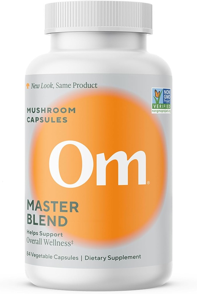Om Master Blend Mushroom Capsule - Organic Mushroom Supplement con 10 Funghi e Ashwagandha – Immunità di supporto, Gut Health & Stress Relief, 84 Conte (28 Serve)
