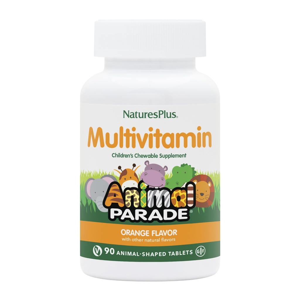Natures Plus Animal Parade Kinder Chewable Multivitamin - Orange Flavor - 90 tierfreundliche Tabletten - Fördert Gesundheit &amp; Wohlbefinden - Vegetarisch, Glutenfrei - 45 Servierungen