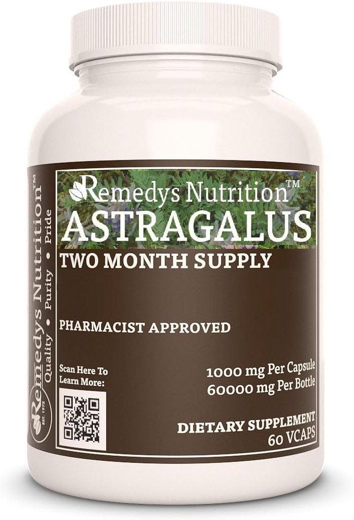 Astragalus Remedy's Nutrition MEGA Strength 1.000 mg per capsula/60.000 mg per bottiglia Vegan VCaps