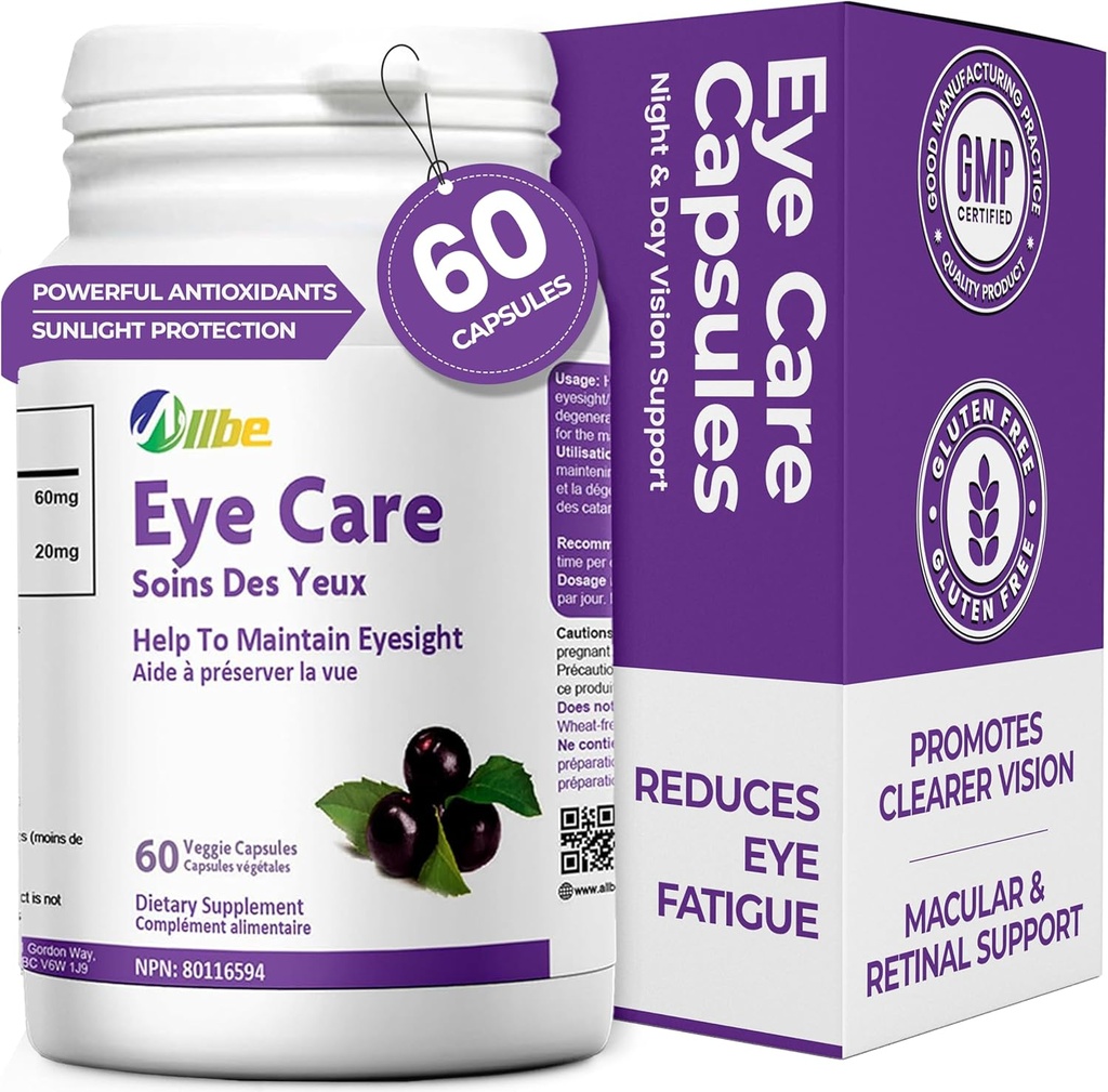 Capsules de soins pour les yeux, boîte de 60 Lutéin 20mg et Maqui Berry 60mg portions, suppléments santé pour les yeux pour les adultes