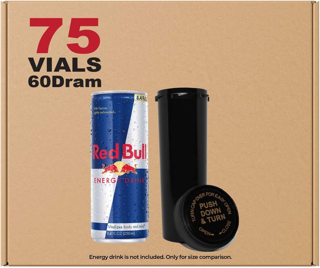 W Gallery 75 Black 60 Dram Reversible Cap - Airtight Smell Proof Vials - Kunststoff Medizinische Grade Verschreibung Flaschen für Pillen Kräuter Ergänzungen, Bulk Pack, Nicht Glas Gläser