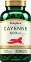 Piping Rock Cayenne Capsules de poivres $ 600mg $ 350 Comte $ Supplément d'extrait concentré $ Non-OGM, sans gluten