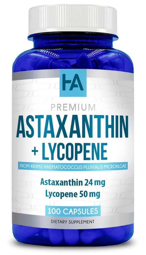 Astaxanthin und Lycopin Ergänzung | Lycopene 50mg Plus Astaxanthin 24mg Carotinoide Ergänzung für das Verbot Hautpflege Vision & Herz Gesundheit Unterstützung | Vegan & Non-GMO (100 Veggie Kapseln)