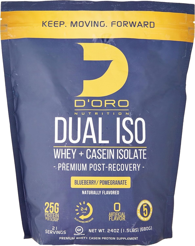 Double ISO Poudre de protéines Isolée de lactosérum et de la caséine - Flaveur de bleuets et de grenades - Poudre de protéines Premium Post Recovery - 27G de protéines par scoop