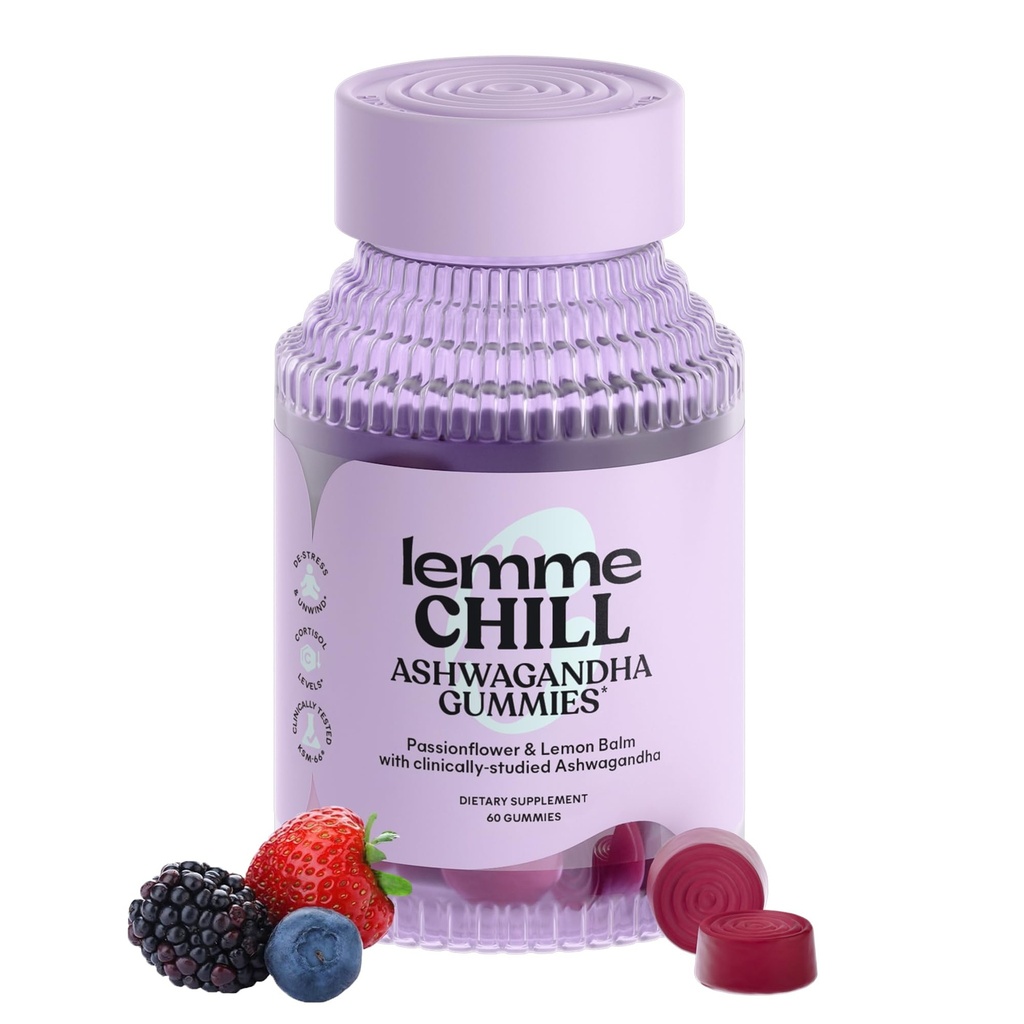 Lemme Chill Stress Relief Gummis mit 300mg KSM-66 Ashwagandha, Lemon Balm, Passionflower & Goji zur Unterstützung von Entspannung, Gesundem Cortisol & Sleep - Glutenfrei, Non-GMO, Mischbeere (60 Count)