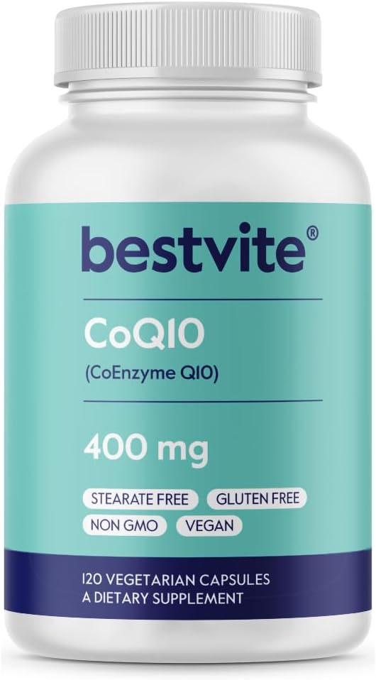 BESTVITE Coenzyme CoQ10 400mg (120 capsules végétariennes) Fermenté naturellement - Pas de stéarate - Vegan - Sans gluten - Non OGM