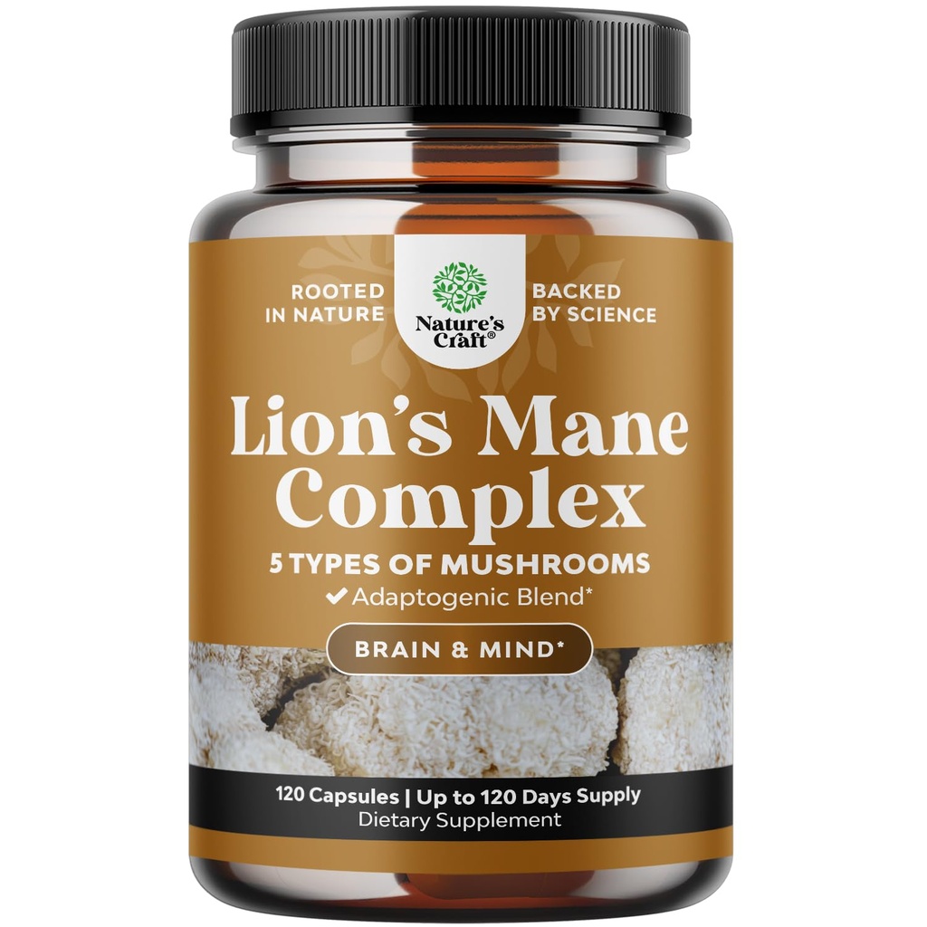 Advanced Lion's Mane Mushroom Supplement - Lions Mane Supplement Kapseln mit Reishi, Chaga, Maitake & Shiitake für Gehirn Health Memory Support & Focus - Nootropic for Mental Clarity - 120 Caps