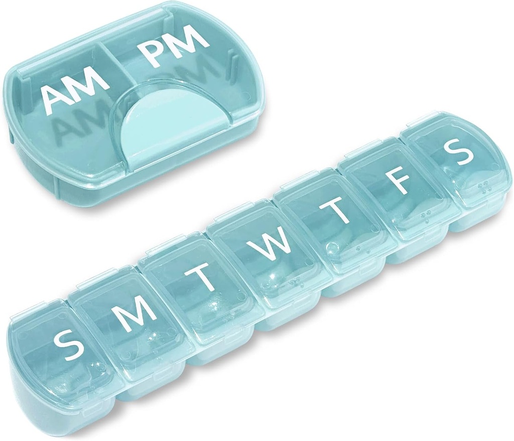 2 Pack (Weekly & Daily), 2 volte al giorno (AM/PM) + 7-Day Pill Organizer, Vitamin Planner, Large Capacity Pill Box Set, Travel Pill Case for Medicine/Vitamins/Fish Oils/Supplements, Blue