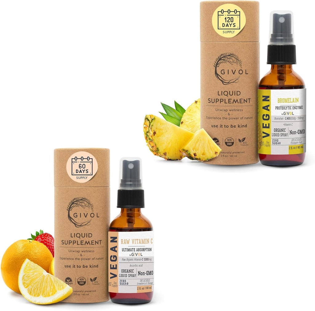 Raw Bromelain Mist-Liquid Pineapple Extract - Enhanced Potency 500mg and Vitamin C Extra Strength Spray Mist: Daily Absorption Liquid Essential Protein Support, Optimizes Wellness Benefits