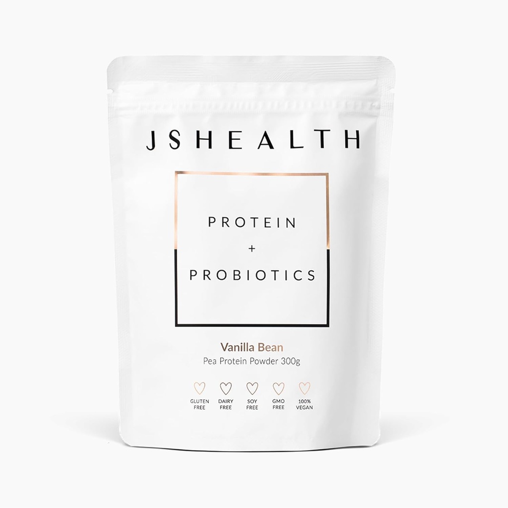 JSHealth Vegan Pea Protein Powder con Probiotici - Vanilla Bean Flavor - Gluten Free, Non OGM, Basato sulle piante Protein Drink Mix, 300g