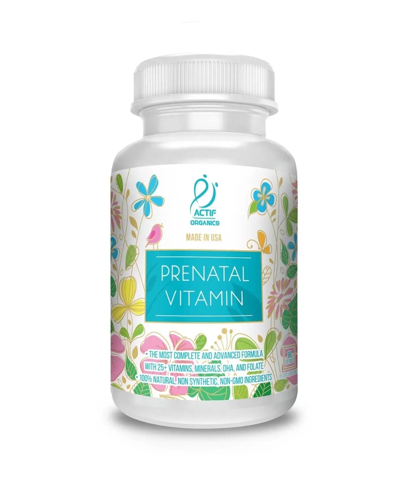 ACTIF Bio-Pränatal-Vitamin mit 30+ Bio-Vitaminen, 100% natürlich, DHA, EPA, Omega 3, und Bio-Kräutermischung - Non-GMO, 90 Count, 2024 Formel