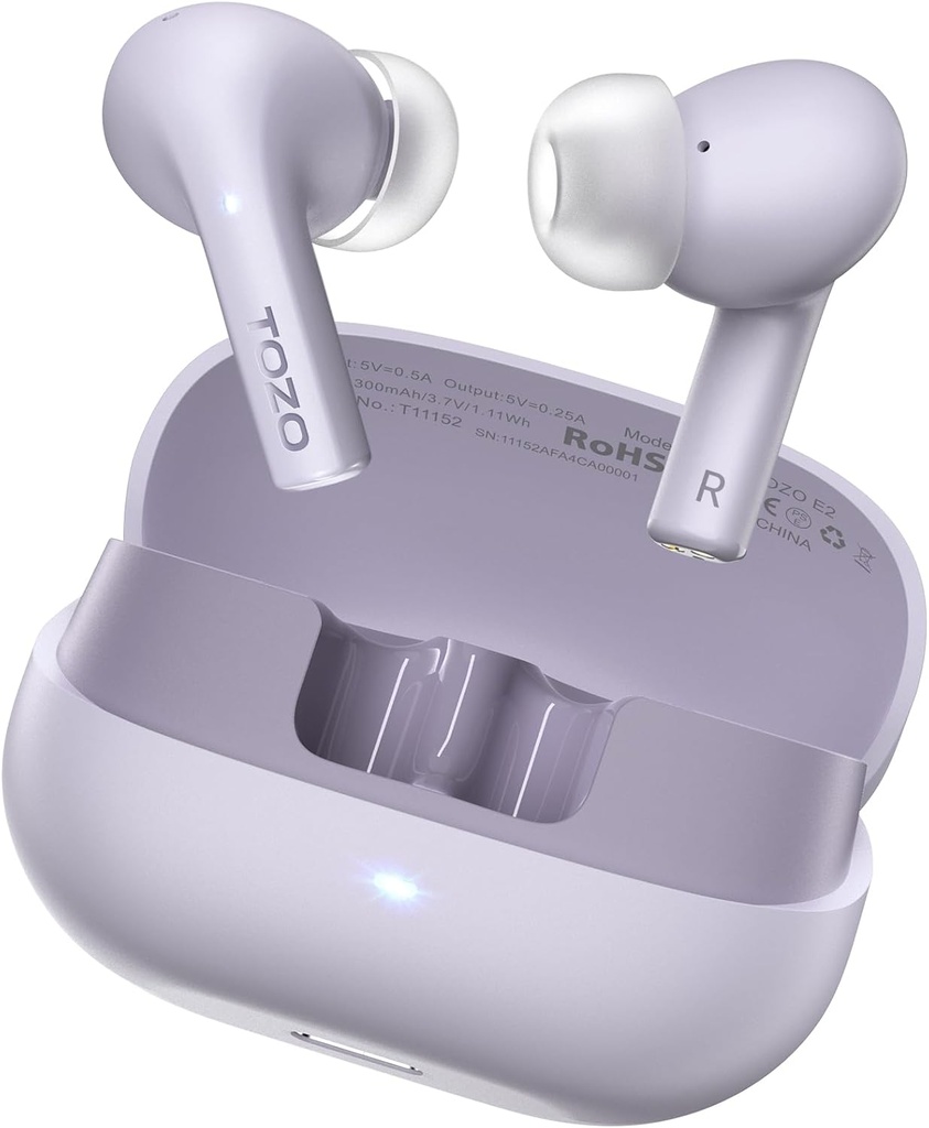 TOZO E2 Wireless Earbuds con 2 Mics AI Call Noise Cancellation, 10mm Drivers with Powerful Bass, App Personalizza 32 EQs, 30H Playtime, Bluetooth 5.3 Ear Buds, Comfort Fit in-Ear Headphones
