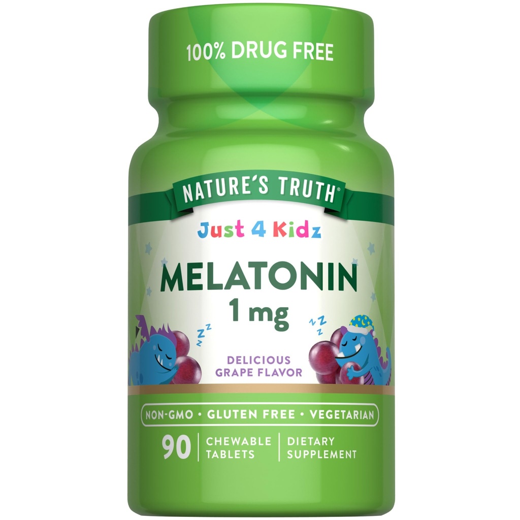 Verità della natura Bambini Melatonin Chewable Tablets | 1mg | Uva Flavor | Vegetariano, Non OGM, & Gluten