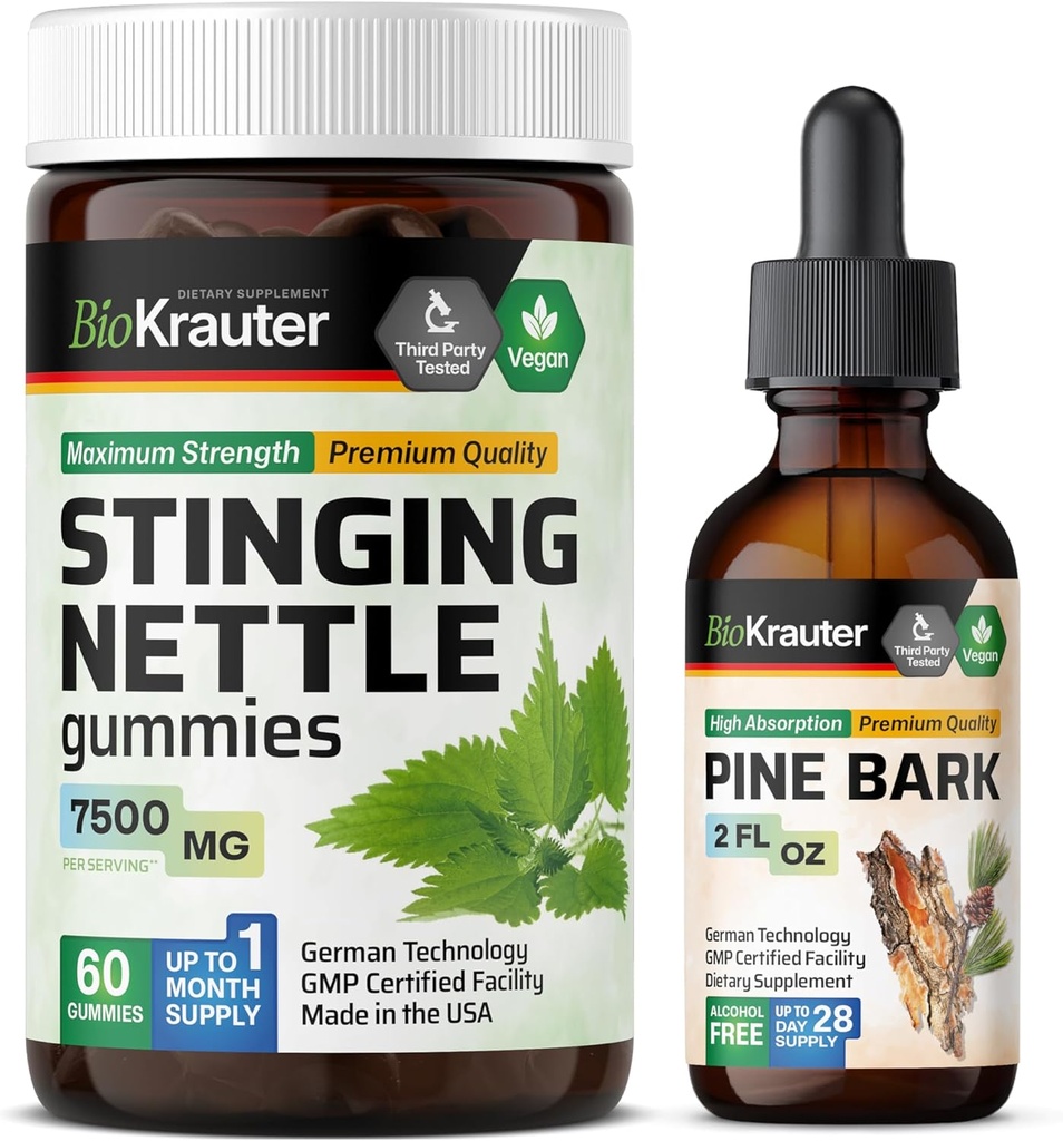 BIO KRAUTER Stinging Nettle 60 Gummies & Pine Bark Tincture 2 Fl. Oz.