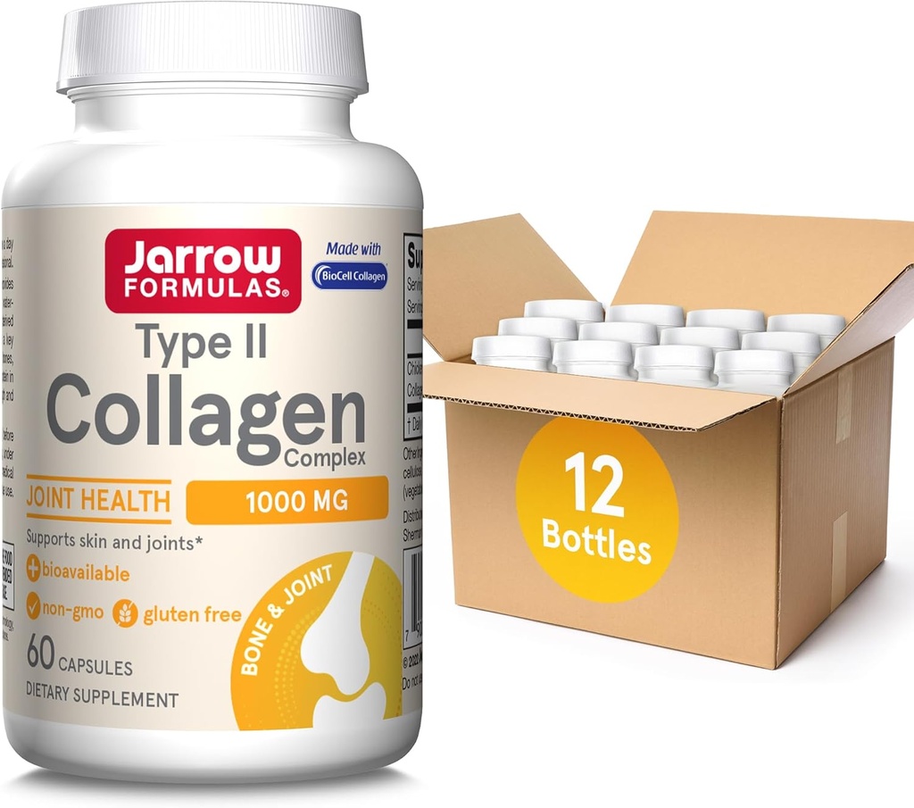Jarrow Formeln Typ II Collagen Complex 1000 mg Ergänzungen, Unterstützt Haut und Gelenke Gesundheit, 60 Kapseln, 30 Tage Versorgung (Pack von 12)
