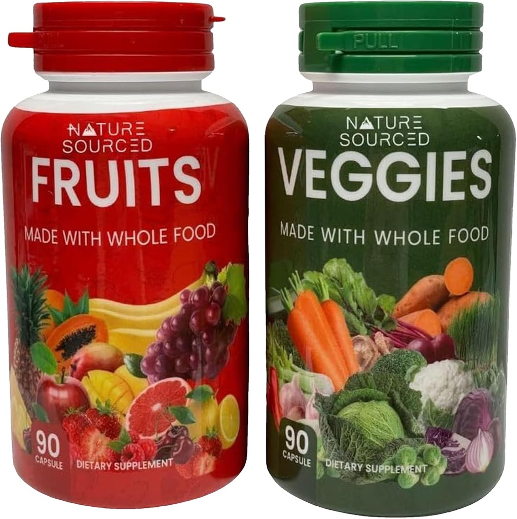Ganze Nahrungsergänzungsmittel Früchte & Gemüse | Ganze Nahrungsergänzung mit Superfood Obst und Gemüse für Frauen, Männer und Kinder — 90 Fruchtkapseln, 90 Veggie Kapseln (Pack mit 2)