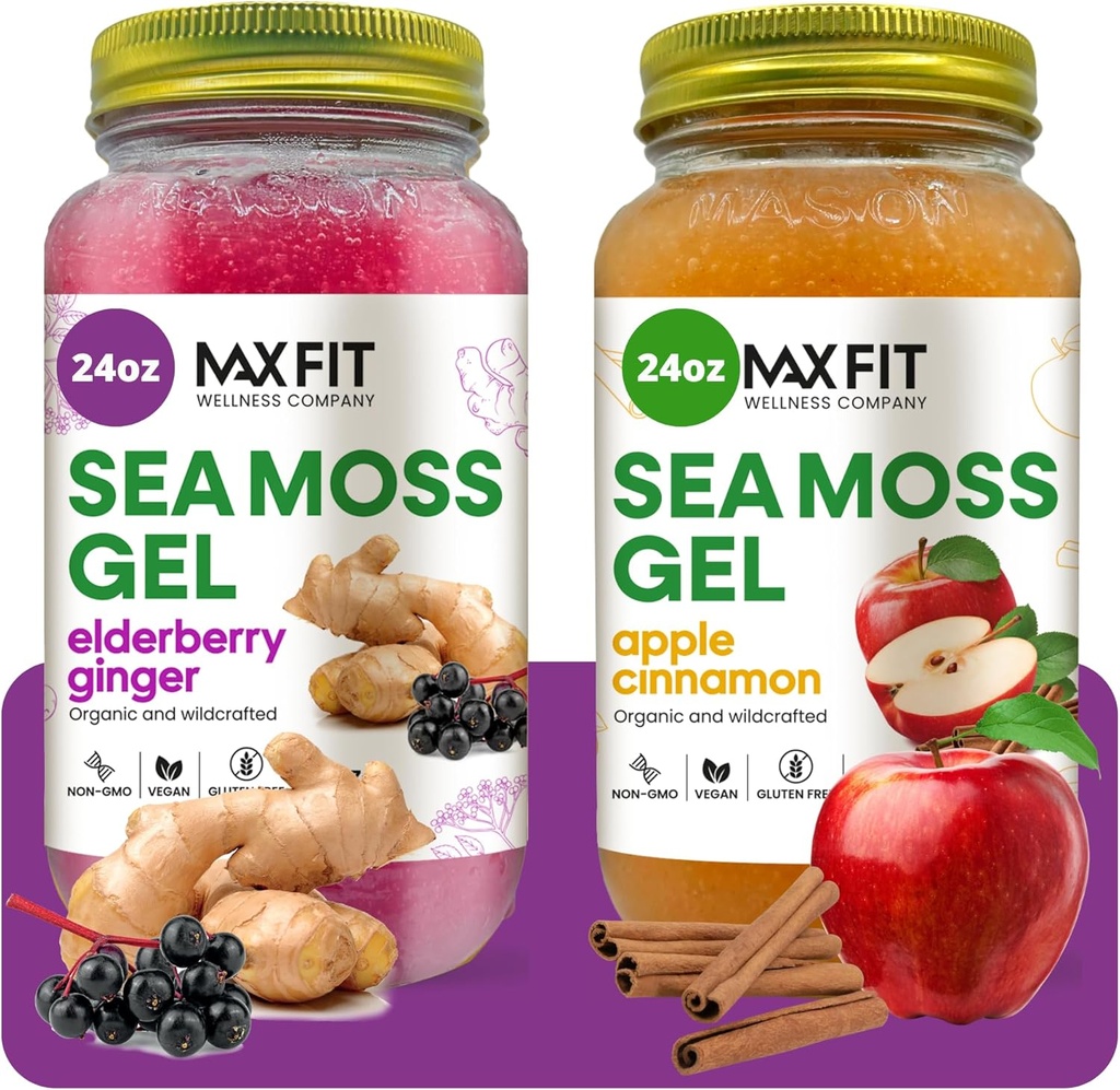 Gel Organic Raw (Bundle of 2 Jars 24oz) Mele Cinnamon e Elderberry Ginger Wildсrafted Gold Sea Moss Gel da Saint Lucia | 92 Vitamine e Minerali | Pure Raw+ Non-GMO | Superfood Vegan