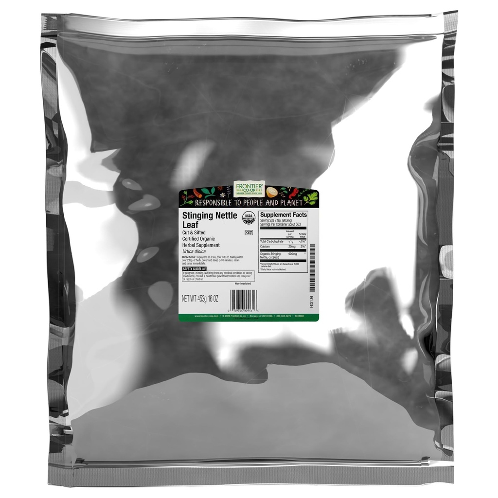 Frontier Co-op Organic Sting Nettle Leaf, Cut and Sifted, for Making Nettle Tea, Kosher | 16 Ounce (Pack of 2)
