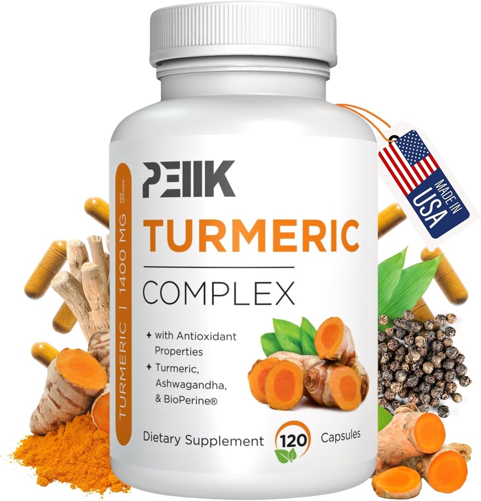 Curcumine curcumine avec poivre noir et ashwagandha - Supplément curcuma ultra-potent à haute absorption avec 95 % de curcuminoïdes, BioPerine et ashwagandha - Capsules curcuma pour support joint 120 Capsules