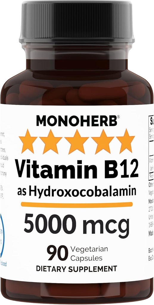 MONOHERB Hydroxo B12 Vitamine 5000mcg, Hydroxocobalamine, Hydroxy B12