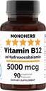 MONOHERB Hydroxo B12 Vitamine 5000mcg, Hydroxocobalamine, Hydroxy B12