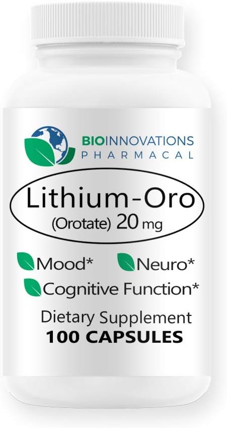 Lithium Oro 20 mg, unterstützt gesunde Stimmung Emotional Wellness, Verhalten und Gedächtnis. Bioverfügbar, 100 Caps (Elemental Lithium Orotate)