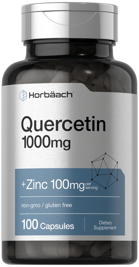 Horbäach Quercetin 1000mg | 100 capsule | con 100mg Zinc | Non OGM, Gluten Free Supplement | Formula ad alta potenza