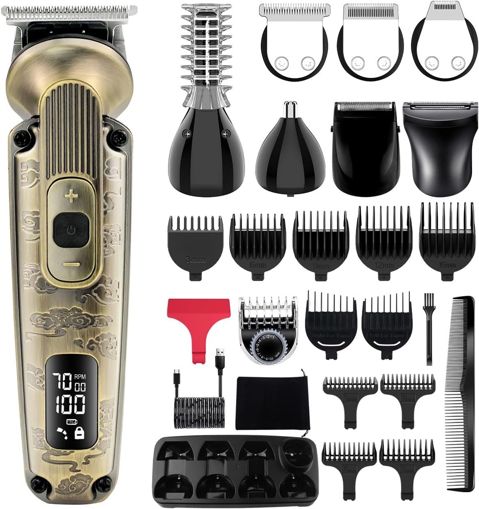 Hatteker Bart Trimmer Mustache Trimmer für Männer 8 in 1 einstellbare Geschwindigkeit Wasserdichte Haar Clipper T-Blade Electic Rasierer Rasierer Cordless Mens Geschenk Grooming Kit mit Gesicht Nasen Körper (Bronze)