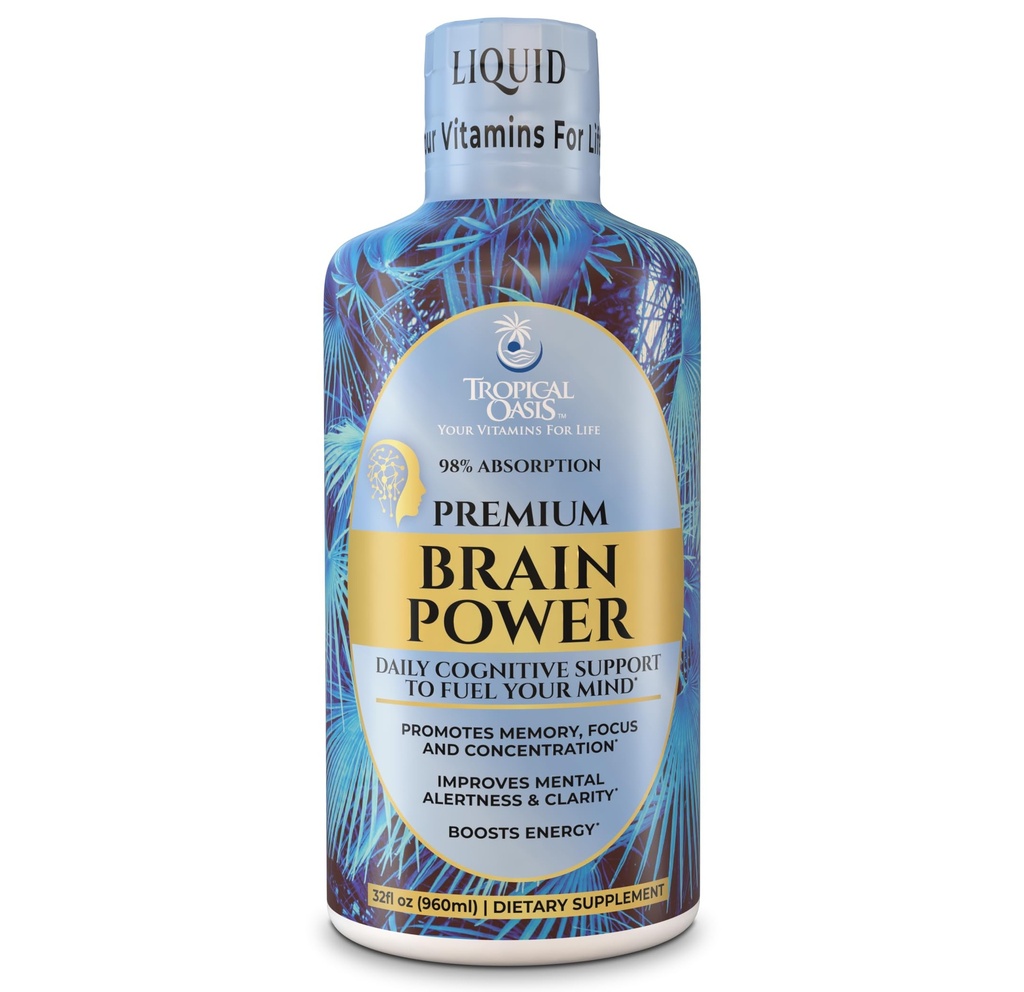 Oasi tropicale - Potenza cerebrale | Supplemento nootropico liquido - Promuove Clarity mentale, messa a fuoco e memoria (senza aroma, 32 Serve)