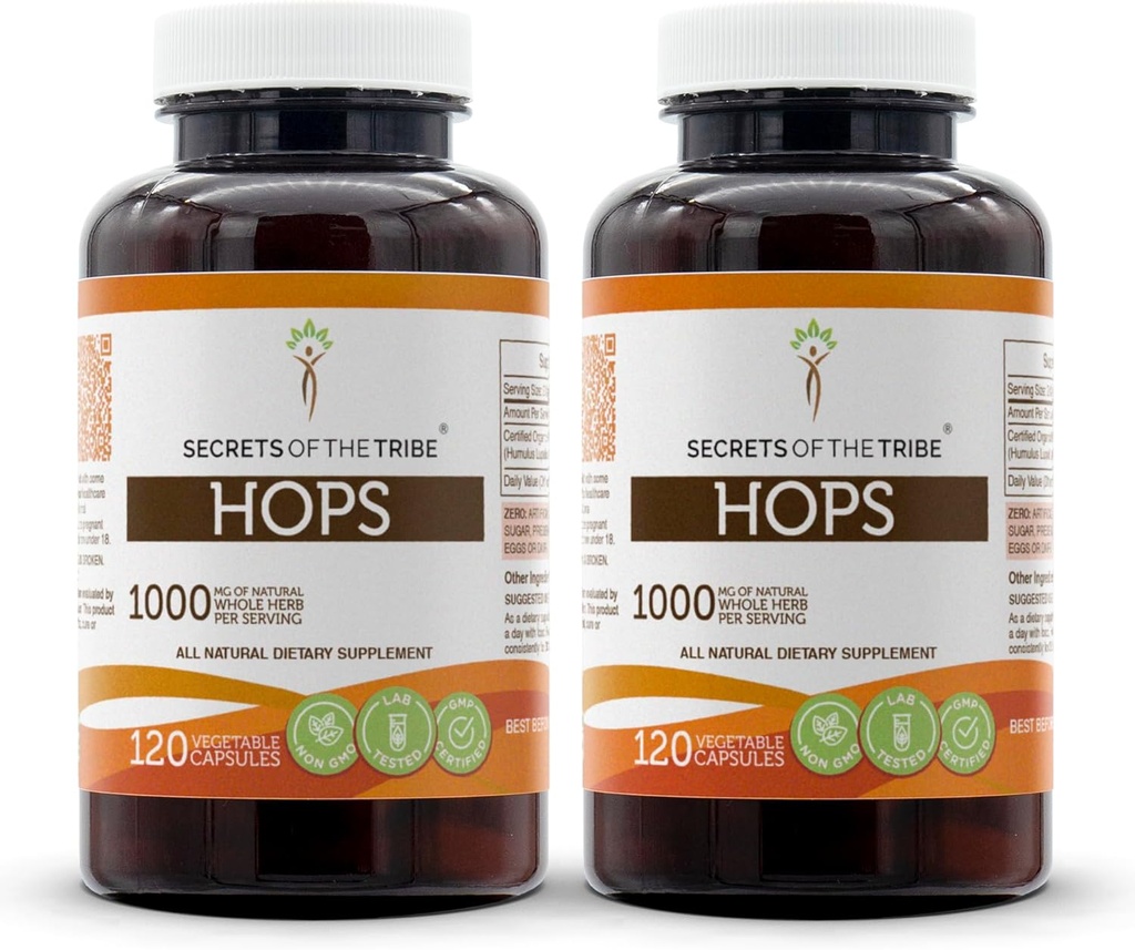 Geheimnisse des Tribe Hops 120 Kapseln(2 St.), 1000 mg, Hopfen (Humulus Lupulus) Getrocknete Blume (2x120 Kapseln)