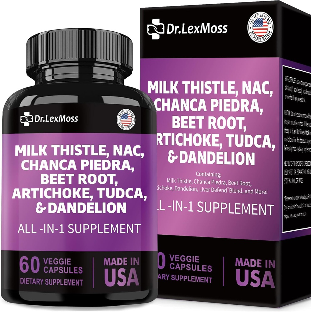 Milchdistel 3000mg NAC Chanca Piedra 2000mg Artichoke 2000mg Beet Root 2000mg Dandelion Root 1000mg, Liver Cleanse Detox & Repair Supplement mit TUDCA Choline und Ginger für Männer & Frauen, 60 Kapseln