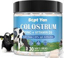 Colostrum Soft Chew Supplement (3000mg + 40% IgG), Konzentrat Bovine Colostrum Superfood Plus Vitamin D3 & Zink für Gut Gesundheit, Immununterstützung, Muskel Erholung & Wellness, Gras Fed, 30 Chews