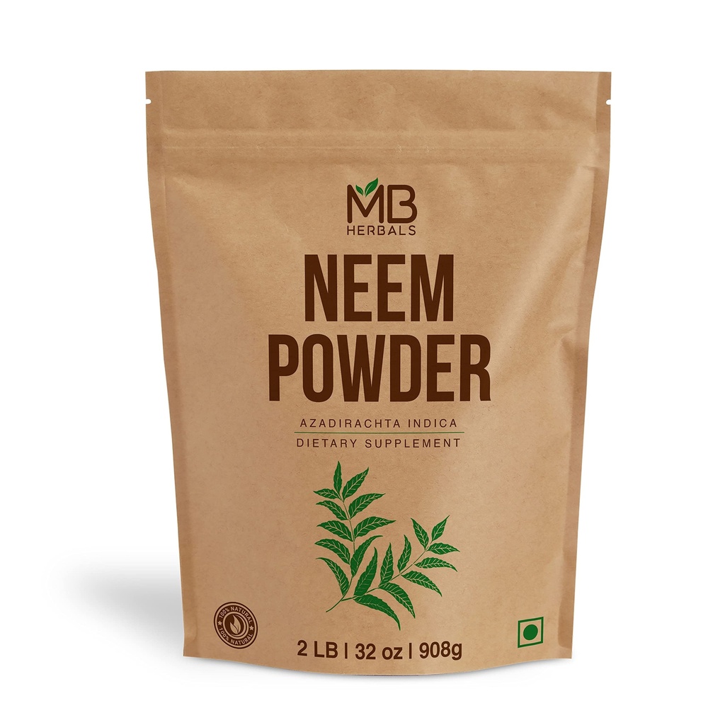 MB Herbals Pure Neem Poudre 2 lb. 32 oz. 908 Gram.100% Pure poudre de feuille de Neem sauvage.
