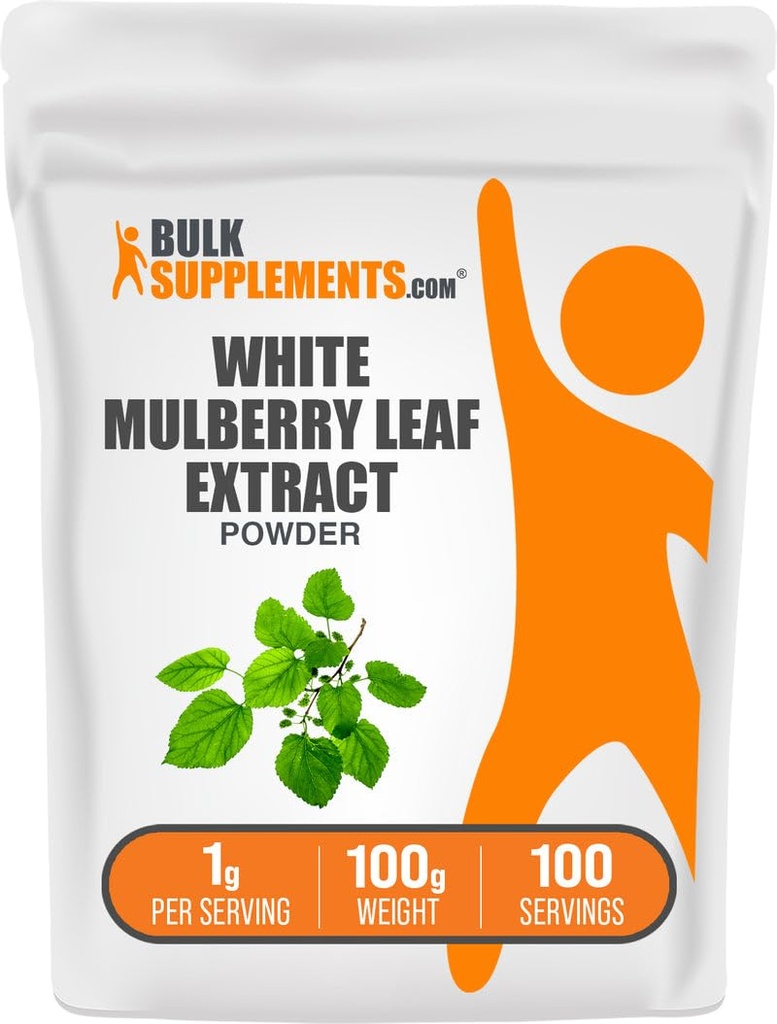BulkSupplements.com Poudre d'extrait de feuille de mûre blanche - Extrait de mûre blanche, supplément à base de plantes - Sans gluten, 1g par portion, 100g (3.5 oz) (paquet de 1)