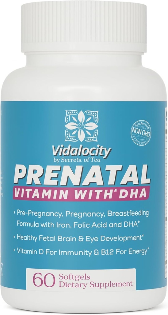 Vidalocity Prenatal Vitamine für Frauen, Multivitamin Kapseln: Omega 3 Fischöl (EPA/DHA), Magnesium, Folat, Vitamin D3, C, Vitamin B12, B6, Vitamin A, K & Zink, 60 Zähler (60 Tage Versorgung)