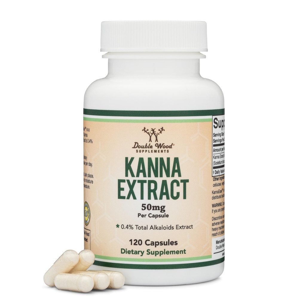 Kanna Extract Supplement (Sceletium Tortuosum) - 50mg Per Capsules, 120 Count - für Entspannung und Frieden des Geistes (Min.4% Gesamt Alkaloide) Nicht-GMO, Glutenfrei, Vegan Safe durch Doppelholz