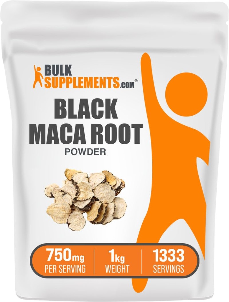 BulkSupplements.com Black Maca Powder - Black Maca Root Supplement, Kräuterergänzung für Herren & Frauen - Vegan, Glutenfrei, 750mg pro Servierung, 1kg (2.2 lbs) (Pack von 1)