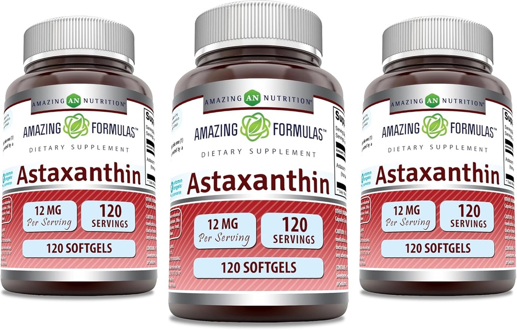 Erstaunliche Formeln Astaxanthin 12mg Softgels Ergänzung | Non-GMO | Glutenfrei (120 Count | 3 Pack)