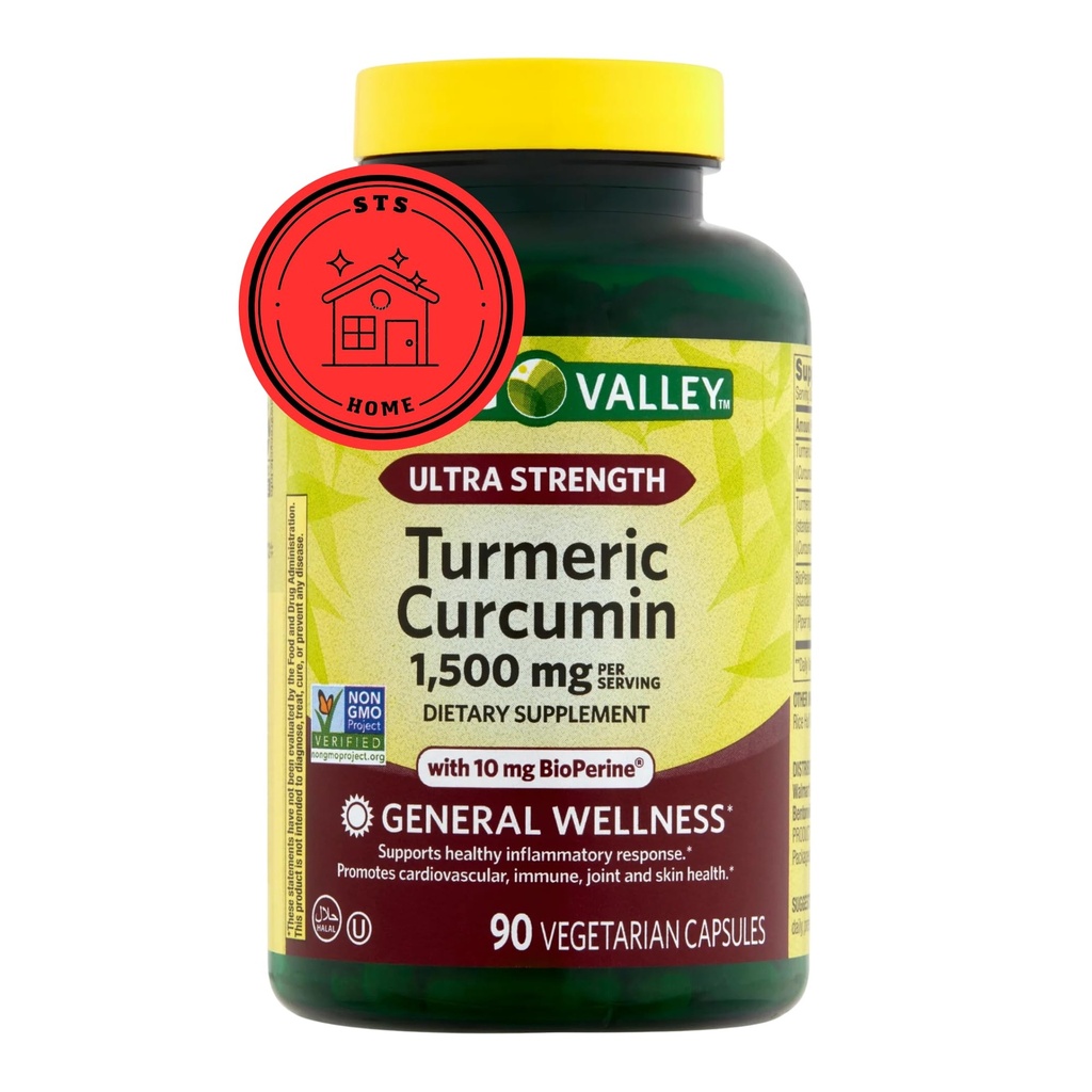 Supplemento curcuma della valle di primavera | supplemento curcuma curcuma curcuma curcuma, ultra resistenza 1.500 mg, 90 conte + STS Sticker.