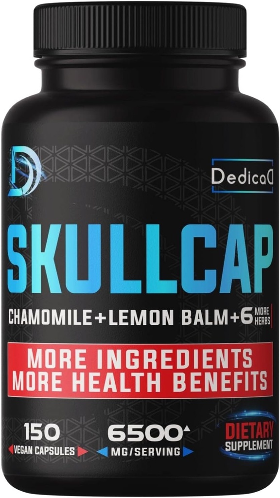 9in1 Skullcap Herb Supplemento 5 mesi Per il sonno della salute, Mood & Immune - 6500mg Concentrato con camomilla, Balm limone, Fiore della passione, Ashwagandha & di più, Non-OGM, Senza glutine, 150 capsule vegane