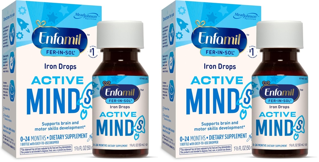 Enfamil Fer-in-Sol Eisen Ergänzung Tropfen für Infants & Kleinkinder, unterstützt Gehirnentwicklung, 50 mL Dropper Bottle (Pack von 2)