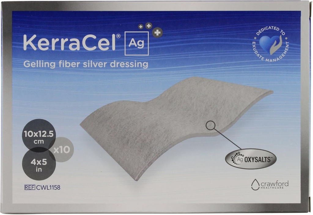 Ag 4" x 5" Gelling Fiber Silver Vestire (CWL1158) - Assorbenti e Isolati Drenaggio e Uccide Bacteria, Micro-Contours to Wound Bed, Mantiene livelli di umidità sani (Box di 10)