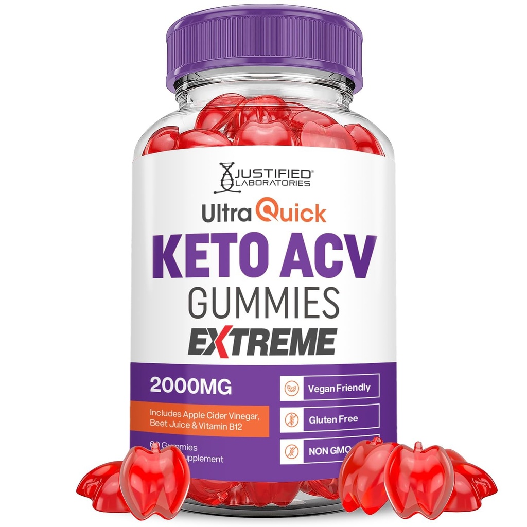 Gommies de vinaigre de cidre de pomme ultra rapide Kéto Extreme 2000MG Gommies de cidre de pomme ultra rapide Formulé avec poudre de jus de betterave de grenade B12 Vegan non OGM 60 Gommys