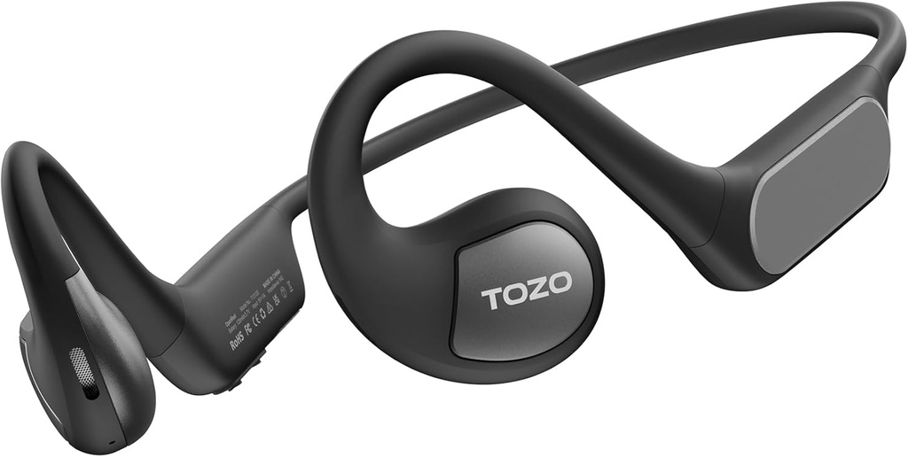 TOZO Auricolari Auricolari Aperti Aperti Bluetooth 5.3 Air Conduction Wireless Cuffie Sport Earbuds with Premium Sound, 32 EQs via APP, Doppio-Mic Call Noise Reduction Earphones with Hair Band for Cycling